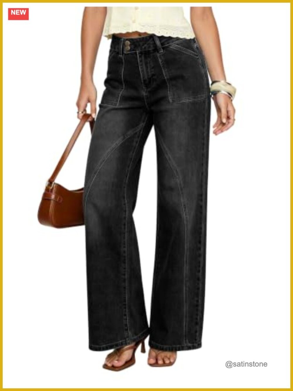 High Waisted Stretchy Wide Leg Jeans Tummy Control Straight Leg Denim Pants